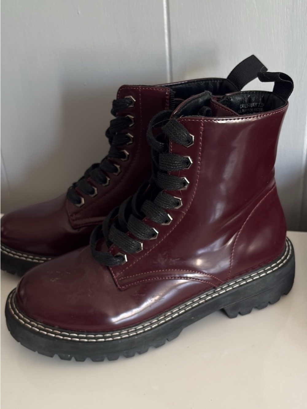 Women's Burgundy Lace-Up Platform Combat Boots